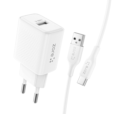 Zore Titan Series ZT03 USB-A to Type-C Travel Charger Kit 1M White