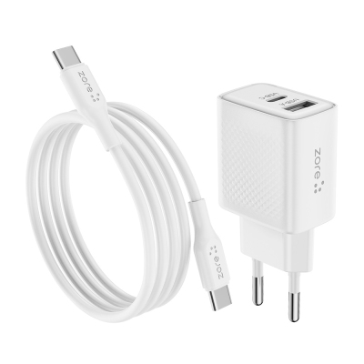 Zore Titan Series ZT05 Type-C to Type-C 20W Travel Charger Kit 1M White