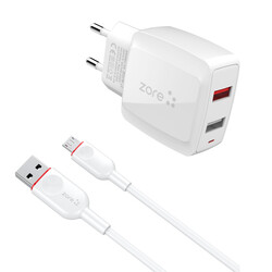 Zore Vest Series V2 Micro 2 in 1 Charger Set White