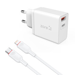 ​Zore XMac Series ZR-X2 PD To Lightning 2 in 1 Charger Set White