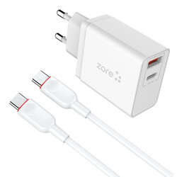 ​Zore XMac Series ZR-X2 PD To Type-C 2 in 1 Charger Set White