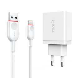 ​Zore XMac Serisi ZR-X2 Lightning 2 in 1 Şarj Seti Beyaz