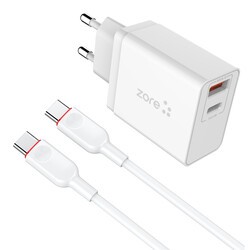​Zore XMac Serisi ZR-X2 PD To Type-C 2 in 1 Şarj Seti Beyaz
