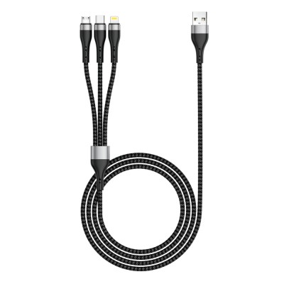 Zore ZR-43 3in1 USB-A to Lightning – Type-C – Micro Charging and Data Cable 20W 1.5M Black