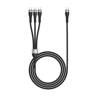 Zore ZR-45 3in1 USB-A to Lightning - Type-C - Type-C Charging and Data Cable 20W 1.5M Black