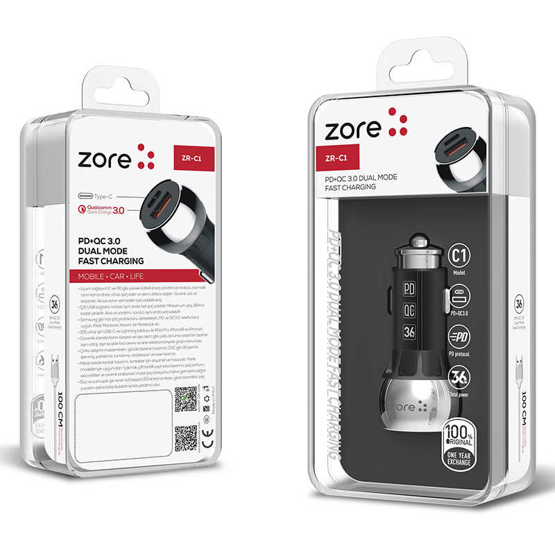 Zore ZR-C1 Micro 2 in 1 Car Charger Set - 1