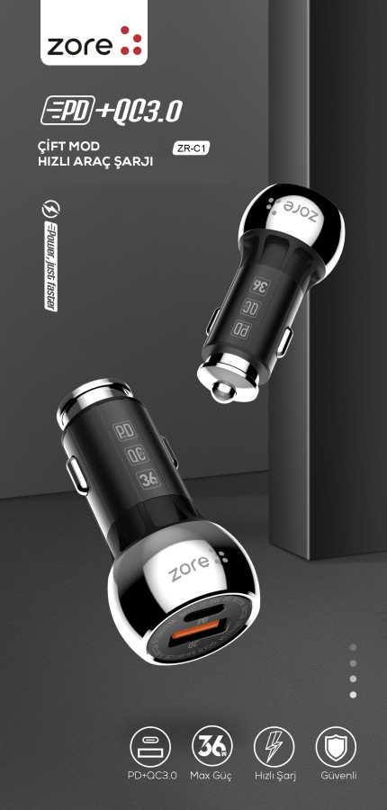 Zore ZR-C1 Micro 2 in 1 Car Charger Set - 3
