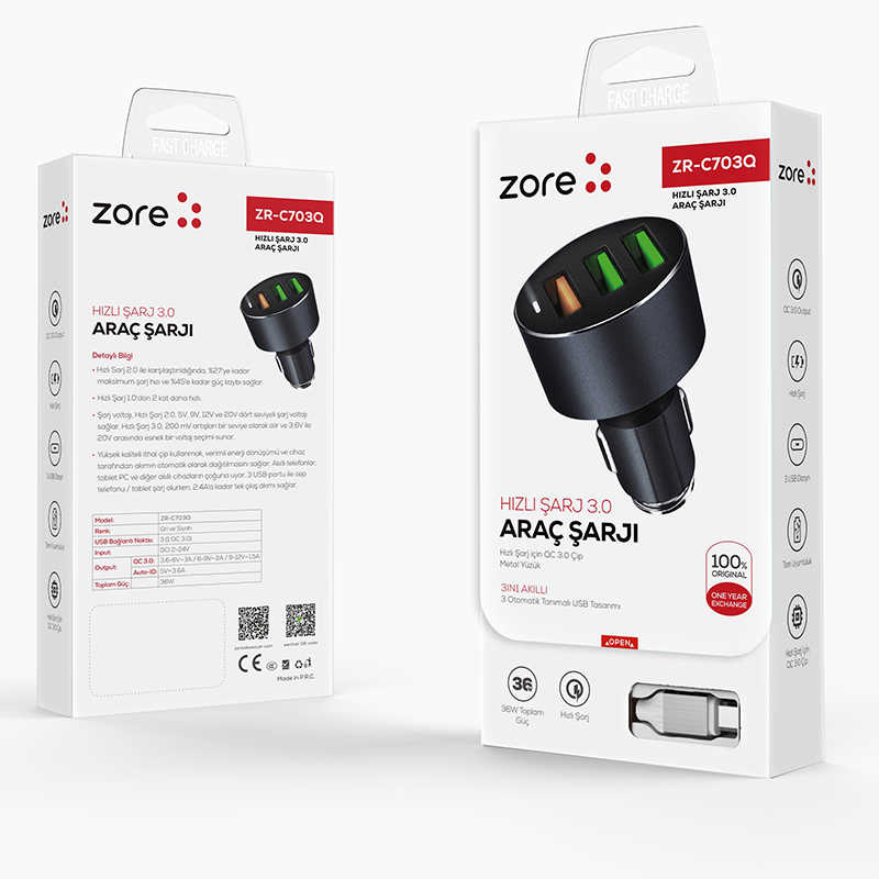 Zore ZR-C703Q Micro 2 in 1 Araç Şarj Seti - 1